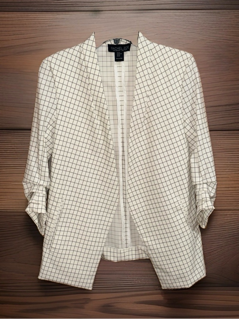 Rachel Zoe Women’s Ivory Blazer with Black Grid Check-XS-EC